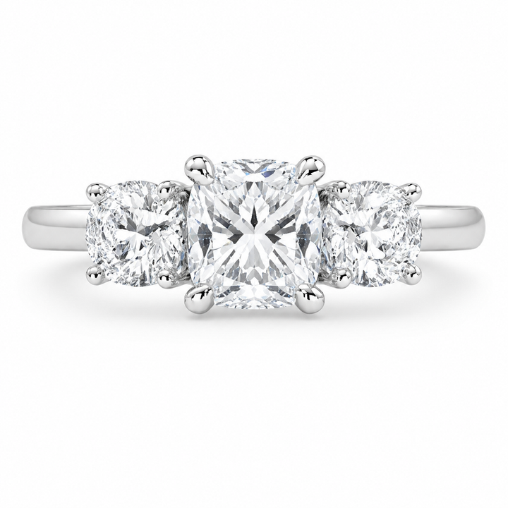 Hana 2.2 Carat Cushion Cut 3 Stone Engagement Ring