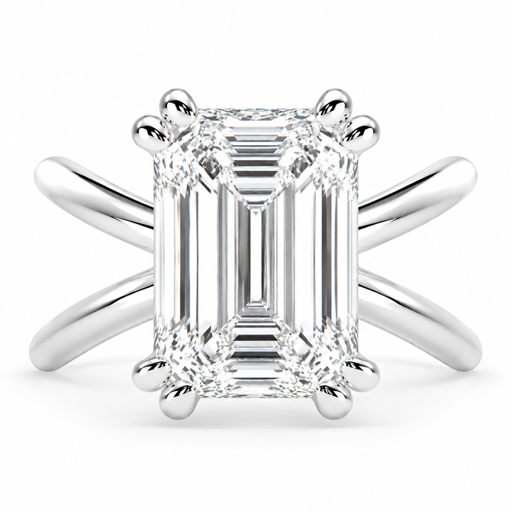 Tatiana 7 Carat Emerald Cut Solitaire Split Shank Engagement Ring