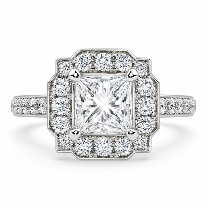 Amalia 2.5 Carat Princess Cut Halo Pave Engagement Ring