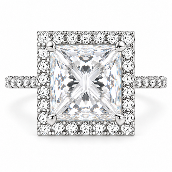 Bianca 7.5 Carat Princess Cut Halo Pave Engagement Ring