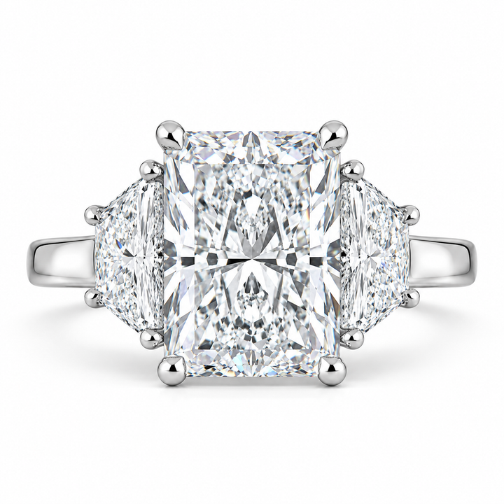 4 CT Radiant Cut Lab-Grown Diamond Three-Stone Engagement Ring in 14K White Gold – Luxury Proposal Design