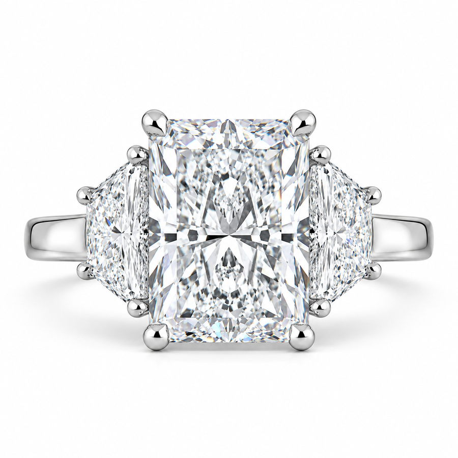 4 CT Radiant Cut Lab-Grown Diamond Three-Stone Engagement Ring in 14K White Gold – Luxury Proposal Design