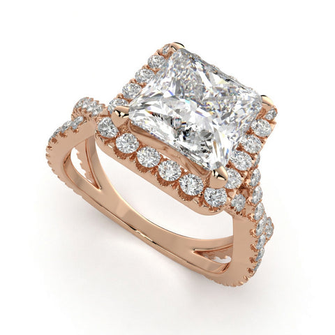 Ophelia 4.35 Carat Princess Cut Pave Halo Split Shank Engagement Ring