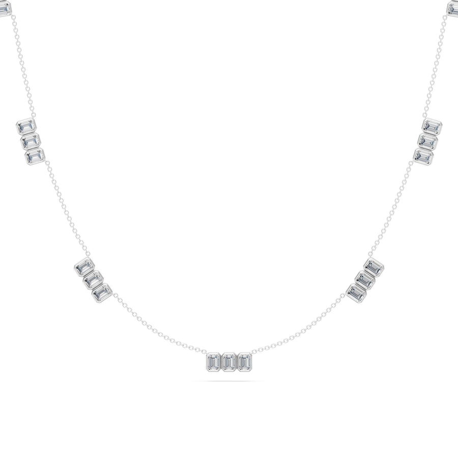 2.85 Ct Emerald Cut Diamond Chain Necklace VS1 D-F White Gold 14k