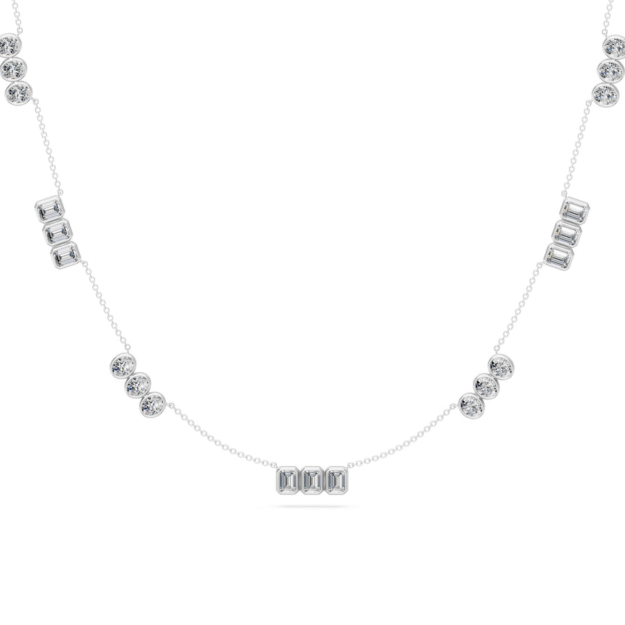 4.45 Ct Emerald Oval Cut Diamond Chain Necklace VS1 D-F White Gold 14k