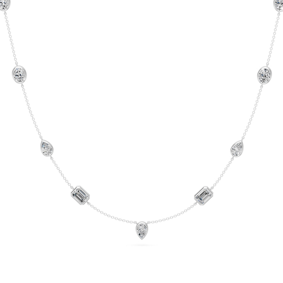 3.65 Ct Pear Emerald Oval Cut Diamond Chain Necklace VS1 D-F White Gold 14k