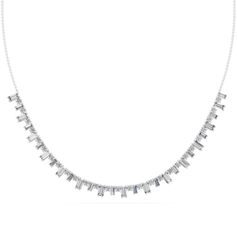 3.2 Ct Baguette Round Cut Diamond Chain Necklace VS1 D-F White Gold 14k