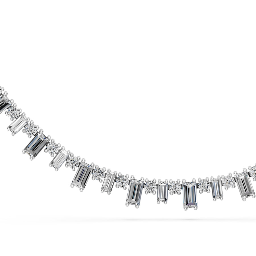 3.2 Ct Baguette Round Cut Diamond Chain Necklace VS1 D-F White Gold 14k