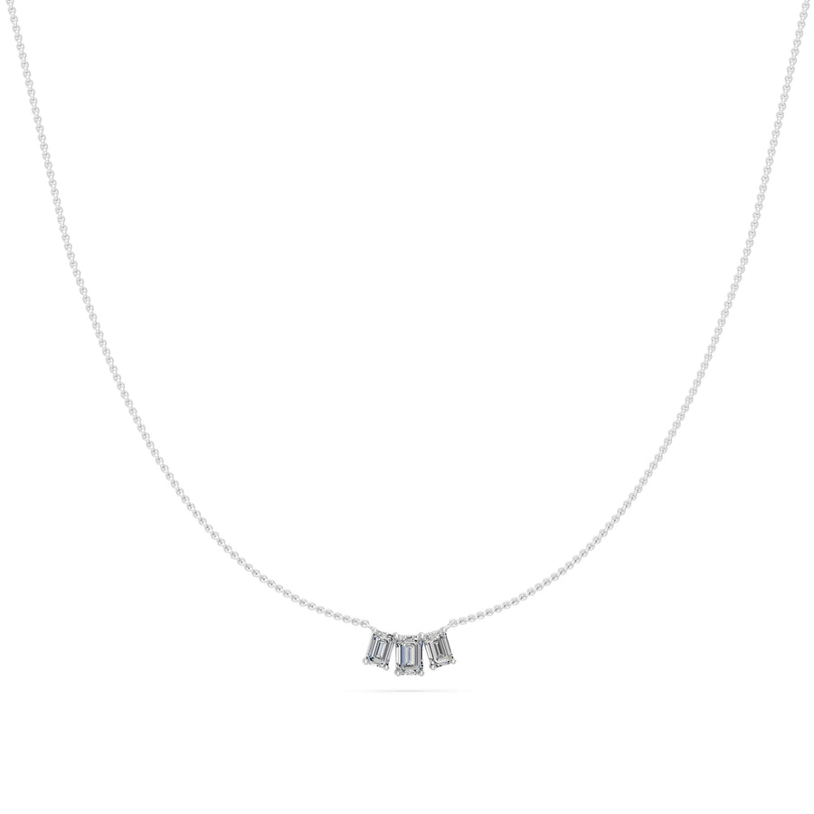 0.5 Ct Emerald Cut Diamond Chain Necklace VS1 D-F White Gold 14k