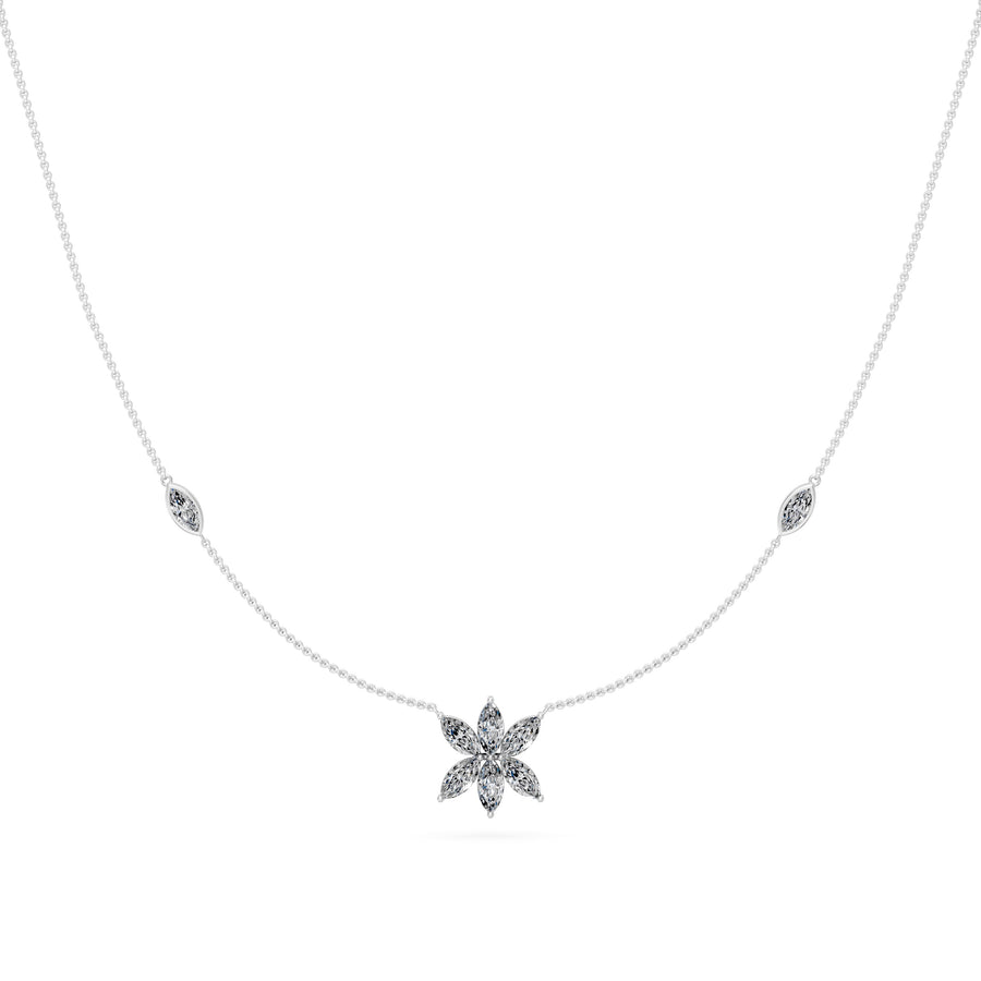 1 Ct Marquise Cut Diamond Chain Necklace VS1 D-F White Gold 14k