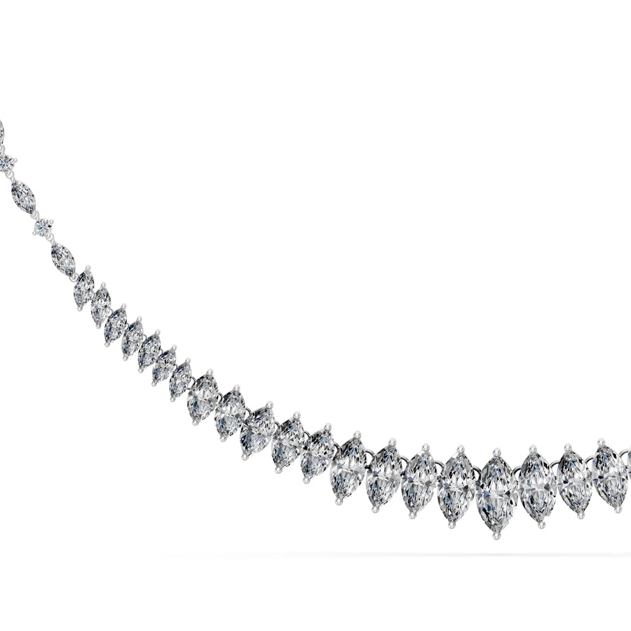 13.85 Ct Round Marquise Cut Diamond Tennis Necklace VS1 D-F White Gold 14k