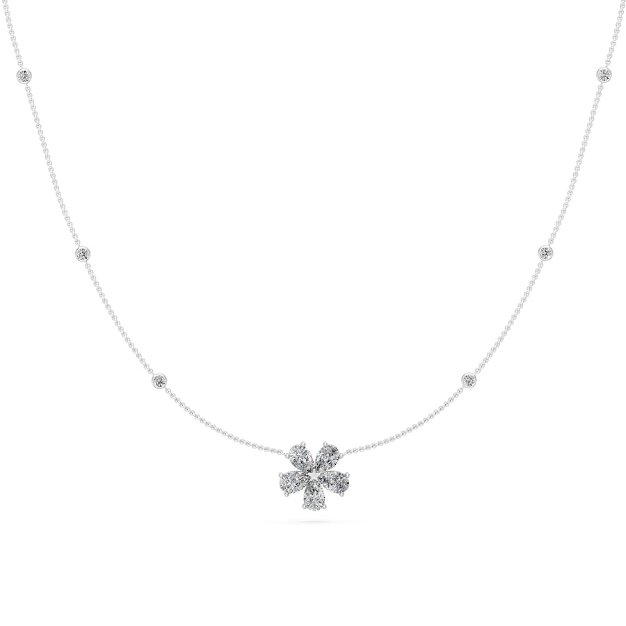 1.4 Ct Pear Round Cut Diamond Chain Necklace VS1 D-F White Gold 14k