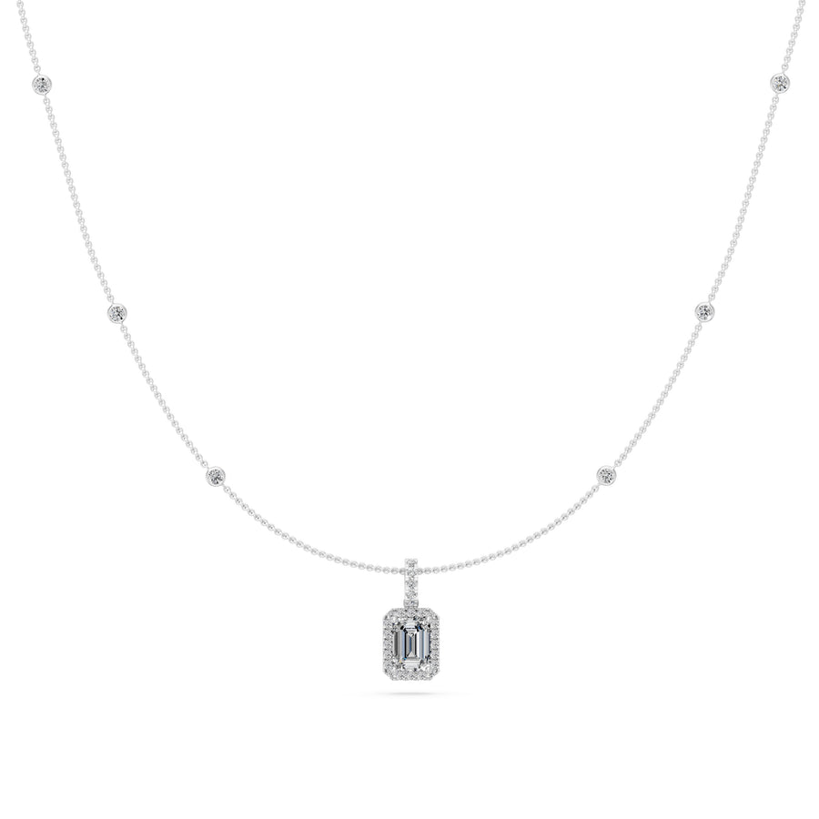 1.3 Ct Emerald Round Cut Diamond Pendant Necklace VS1 D-F White Gold 14k