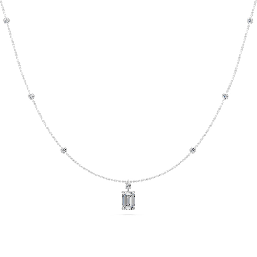 1.23 Ct Emerald Round Cut Diamond Pendant Necklace VS1 D-F White Gold 14k