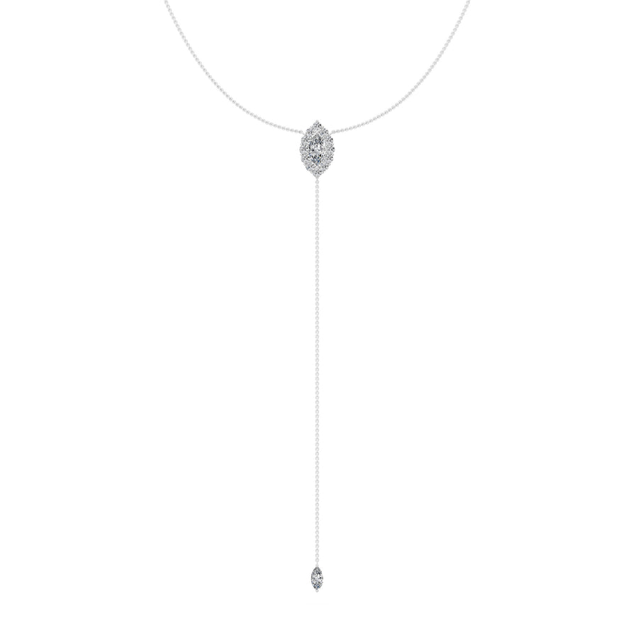 1.1 Ct Round Marquise Cut Diamond Lariat Necklace VS1 D-F White Gold 14k