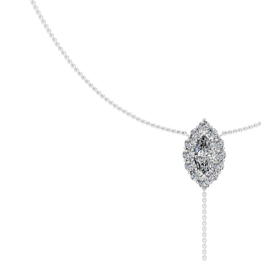 1.1 Ct Round Marquise Cut Diamond Lariat Necklace VS1 D-F White Gold 14k
