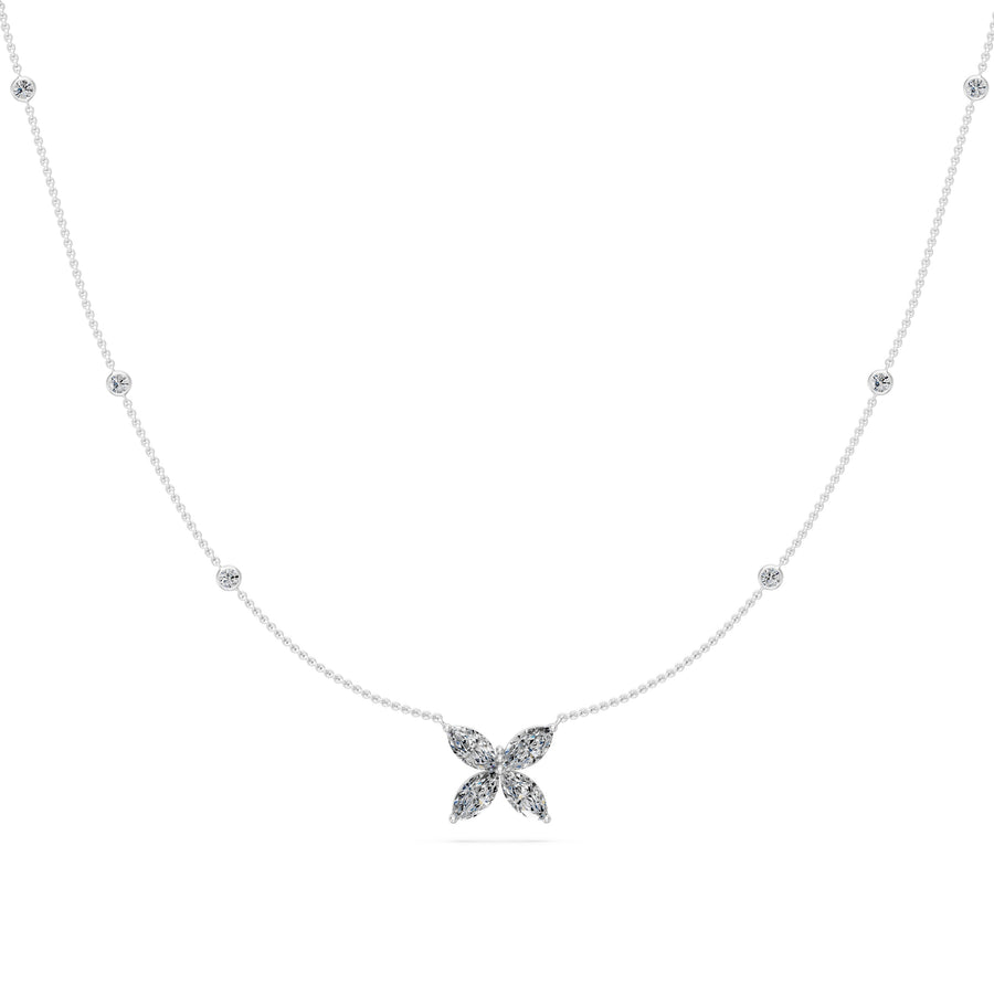 1.1 Ct Marquise Round Cut Diamond Pendant Necklace VS1 D-F White Gold 14k