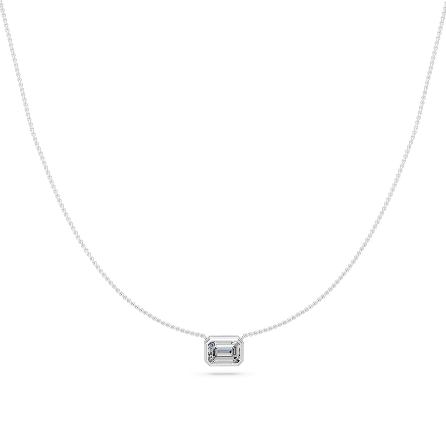 1 Ct Emerald Cut Diamond Pendant Necklace VS1 D-F White Gold 14k