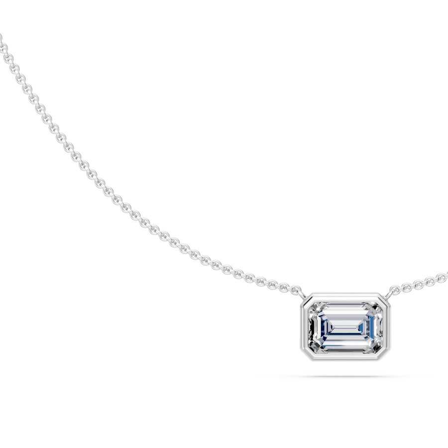 1 Ct Emerald Cut Diamond Pendant Necklace VS1 D-F White Gold 14k