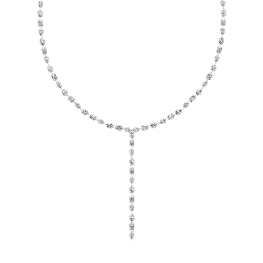8.5 Ct Pear Oval Emerald Cut Diamond Lariat Necklace VS1 D-F White Gold 14k