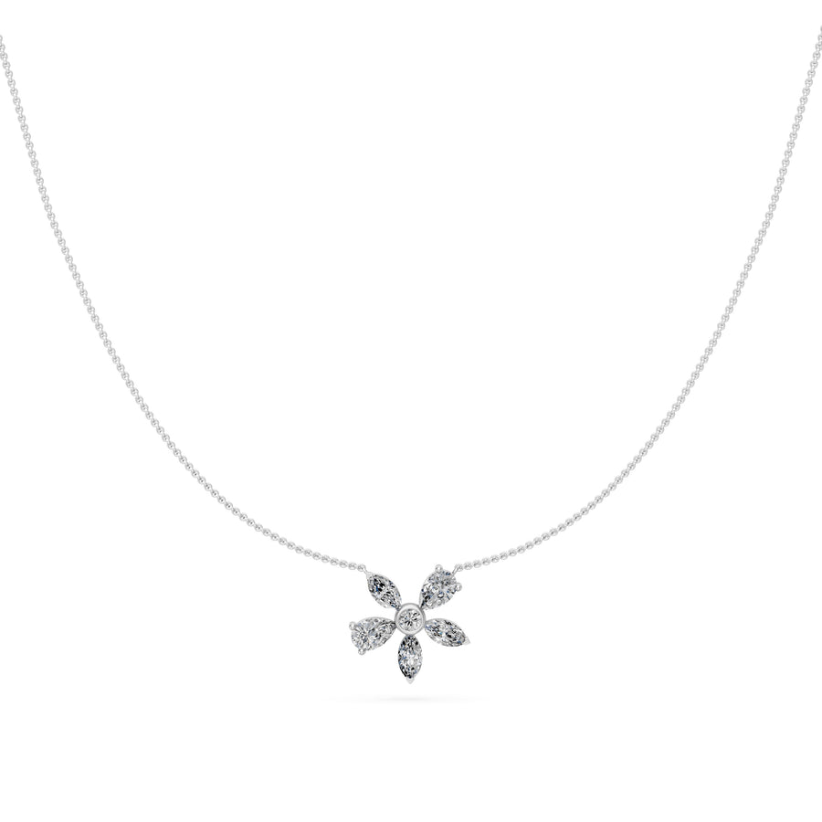 0.9 Ct Marquise Round Pear Cut Diamond Pendant Necklace VS1 D-F White Gold 14k