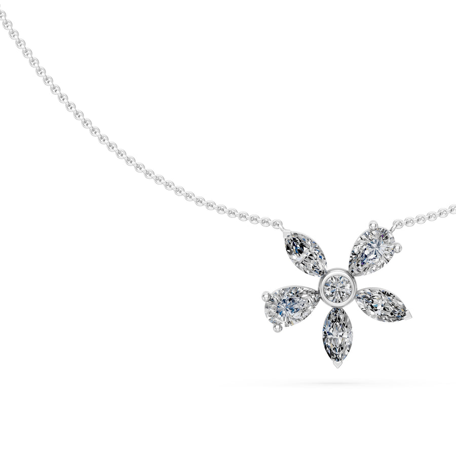 0.9 Ct Marquise Round Pear Cut Diamond Pendant Necklace VS1 D-F White Gold 14k