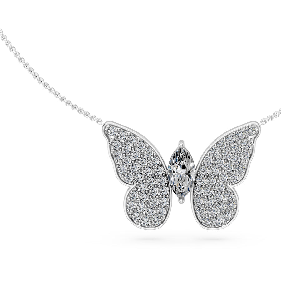 1.2 Ct Marquise Round Cut Diamond Pendant Necklace VS1 D-F White Gold 14k