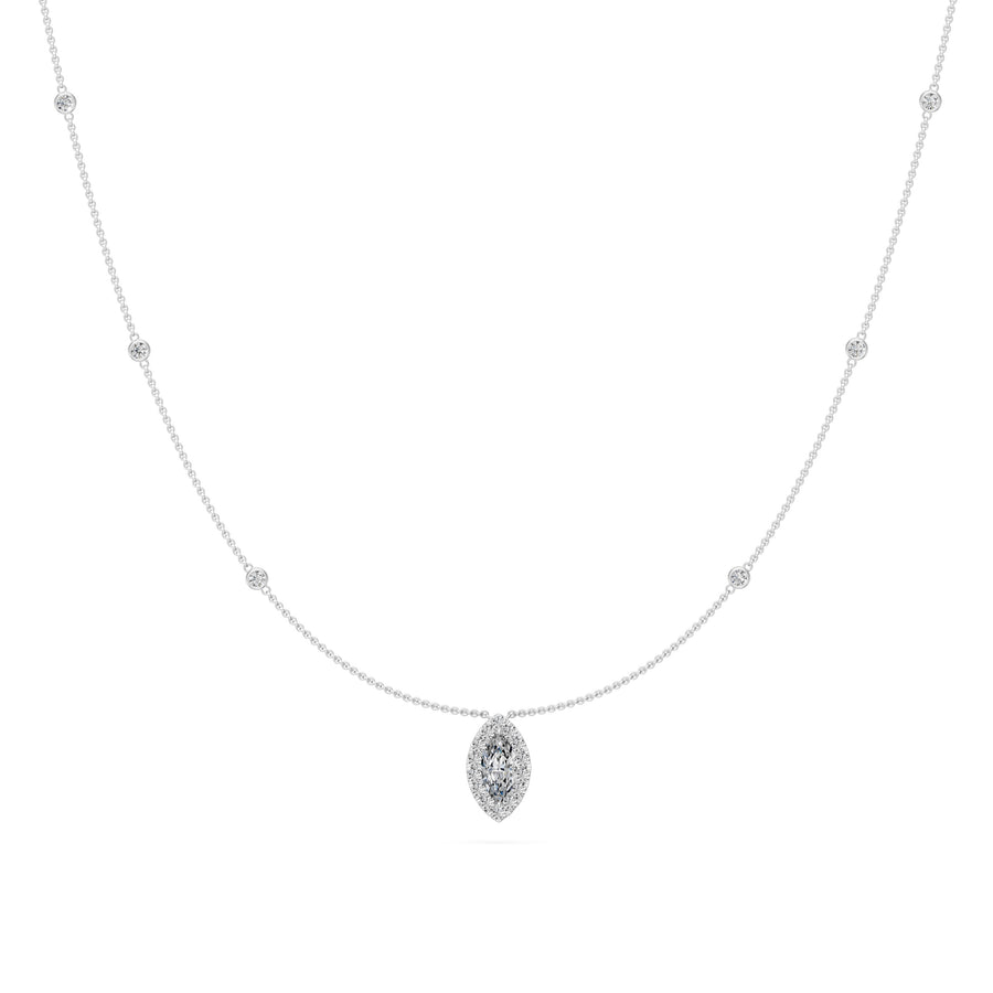 0.8 Ct Round Marquise Cut Diamond Chain Necklace VS1 D-F White Gold 14k