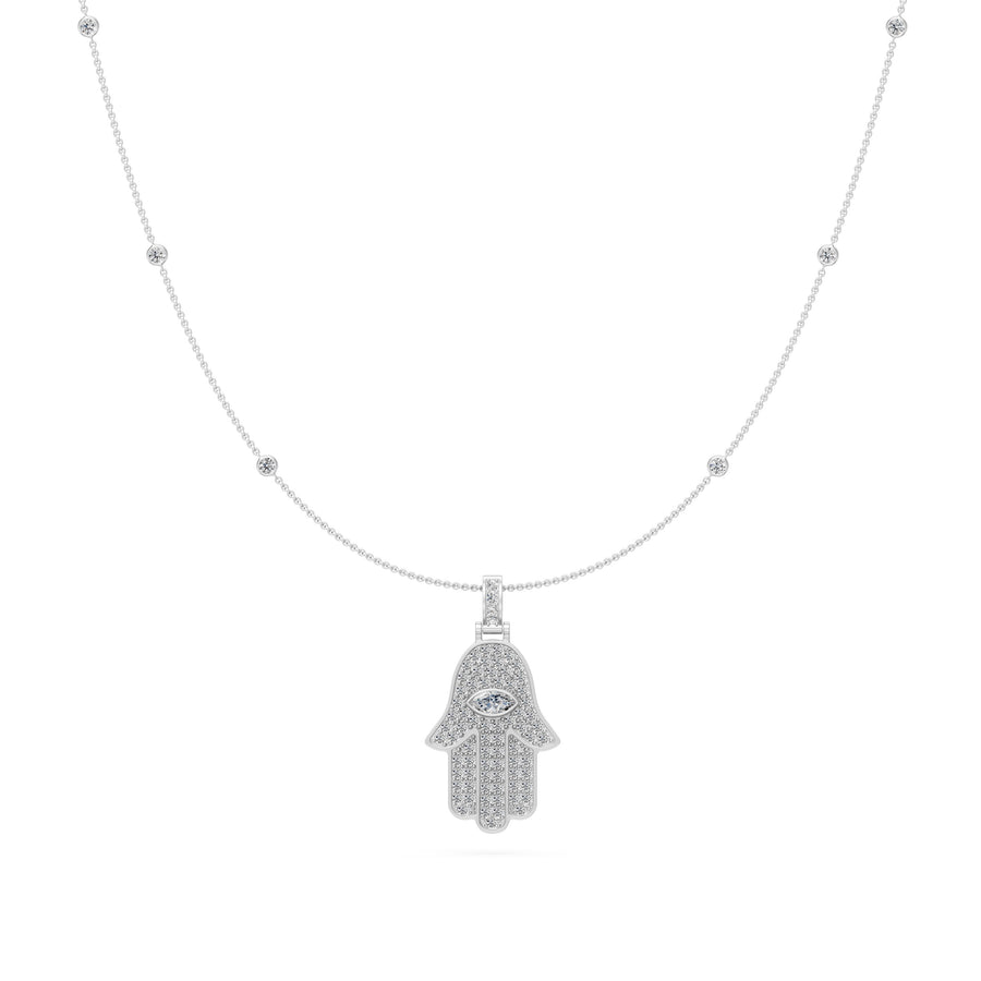 1.1 Ct Round Marquise Cut Diamond Pendant Necklace VS1 D-F White Gold 14k