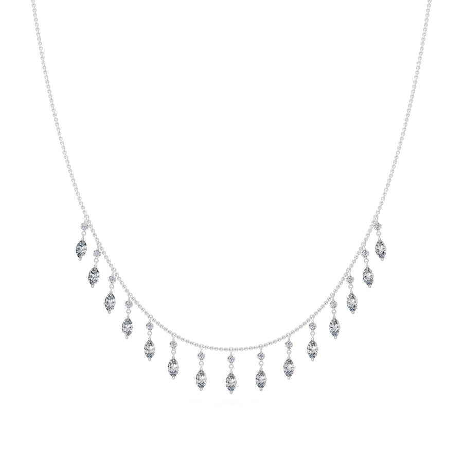 1.7 Ct Marquise Round Cut Diamond Chain Necklace VS1 D-F White Gold 14k