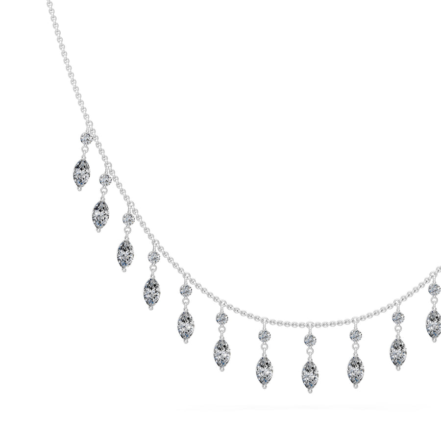 1.7 Ct Marquise Round Cut Diamond Chain Necklace VS1 D-F White Gold 14k