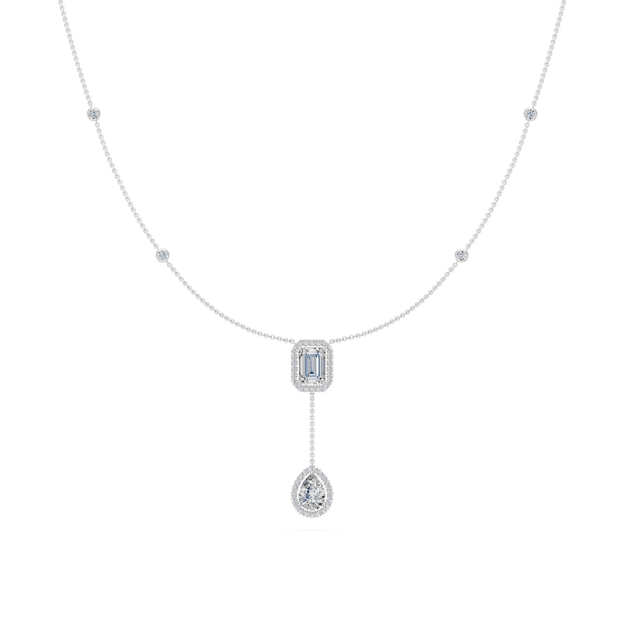 2.1 Ct Emerald Pear Round Cut Diamond Lariat Necklace VS1 D-F White Gold 14k