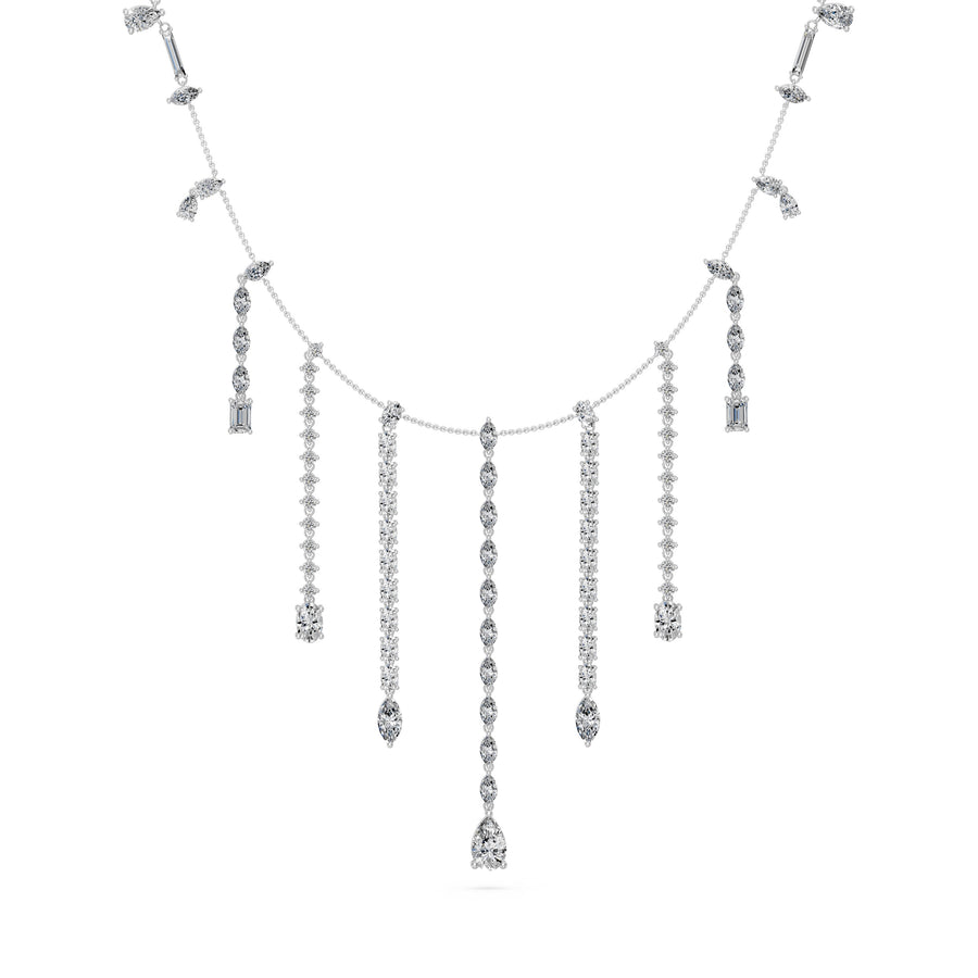 9 Ct Baguette Marquise Pear Round Emerald Cut Diamond Chain Necklace VS1 D-F White Gold 14k