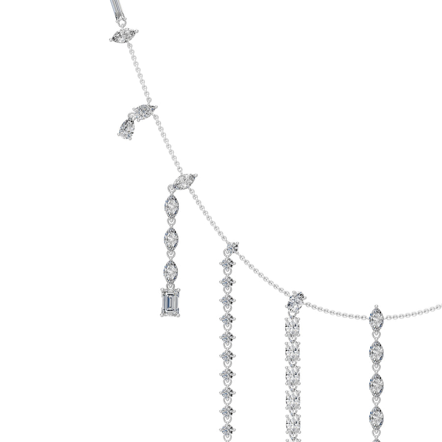 9 Ct Baguette Marquise Pear Round Emerald Cut Diamond Chain Necklace VS1 D-F White Gold 14k