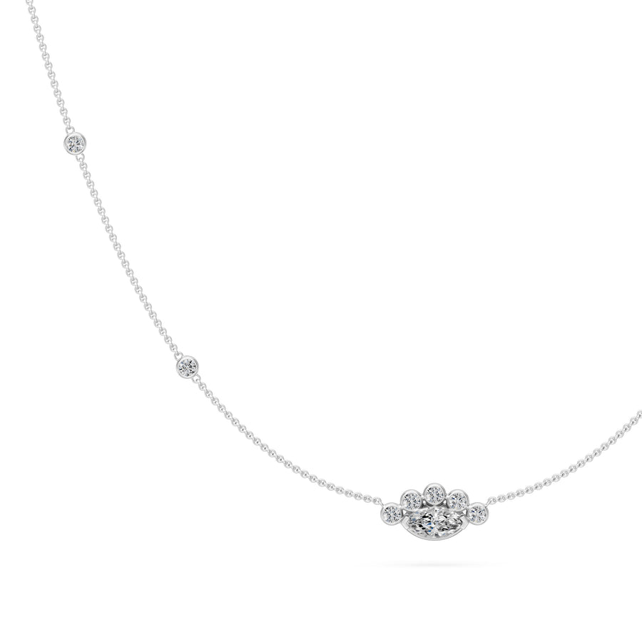 0.6 Ct Marquise Round Cut Diamond Pendant Necklace VS1 D-F White Gold 14k
