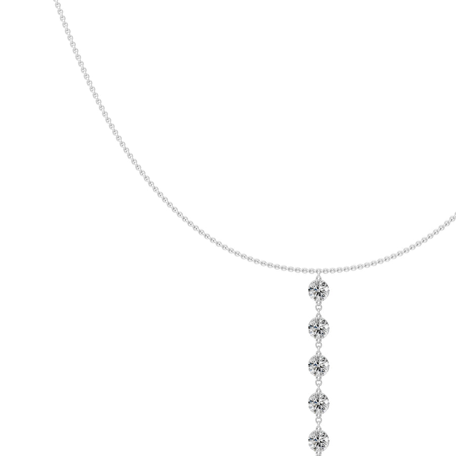 0.9 Ct Round Cut Diamond Lariat Necklace VS1 D-F White Gold 14k