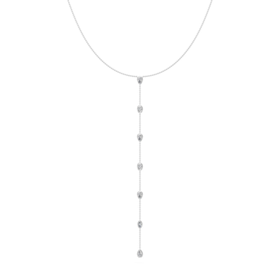 0.8 Ct Pear Oval Marquise Cut Diamond Lariat Necklace VS1 D-F White Gold 14k