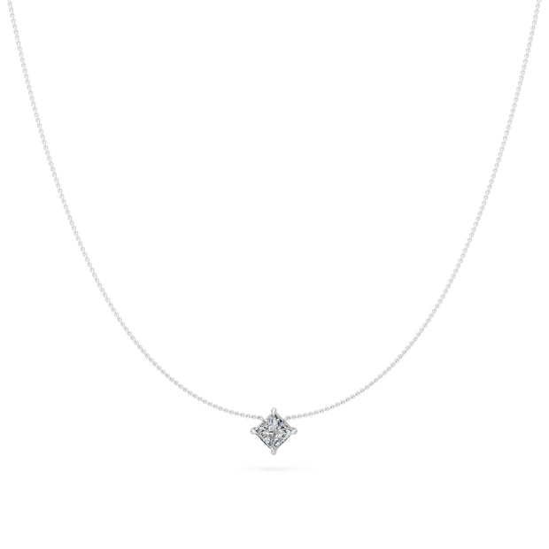 1 Ct Princess Cut Diamond Pendant Necklace VS1 D-F White Gold 14k
