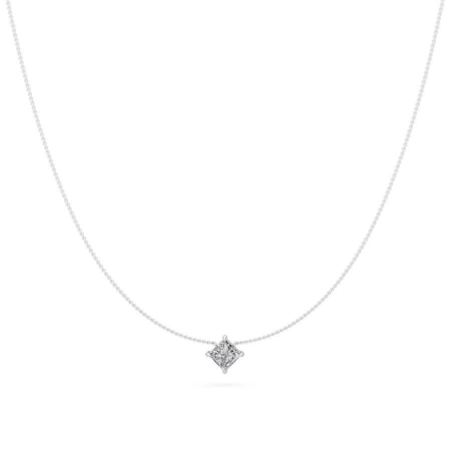 1 Ct Princess Cut Diamond Pendant Necklace VS1 D-F White Gold 14k