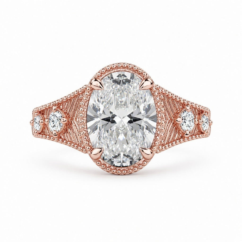 3.00 CT Art Deco Inspired Oval Cut Lab-Grown Diamond Engagement Ring in 14K White Gold – Antique Hand-Engraved Filigree Design