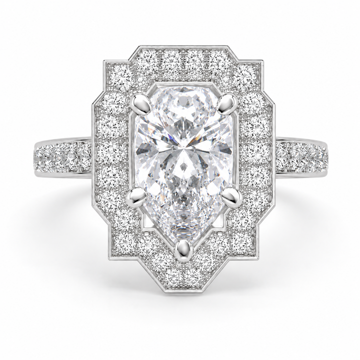 Amalia 3.5 Carat Pear Cut Halo Pave Engagement Ring