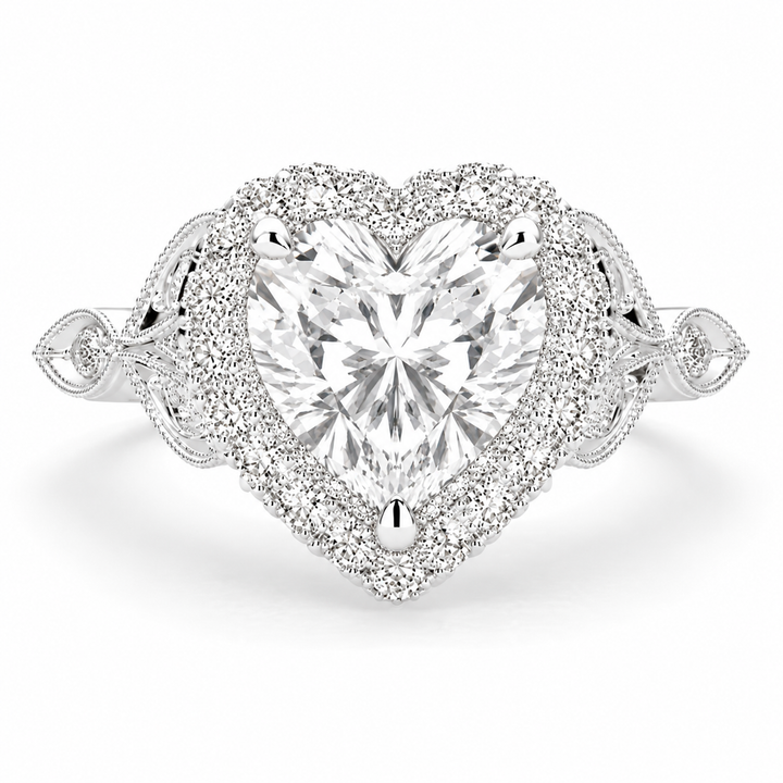 Ada 3.35 Carat Heart Cut Halo Pave Engagement Ring