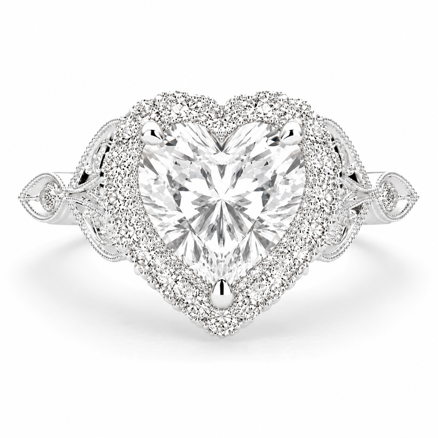 Ada 3.35 Carat Heart Cut Halo Pave Engagement Ring