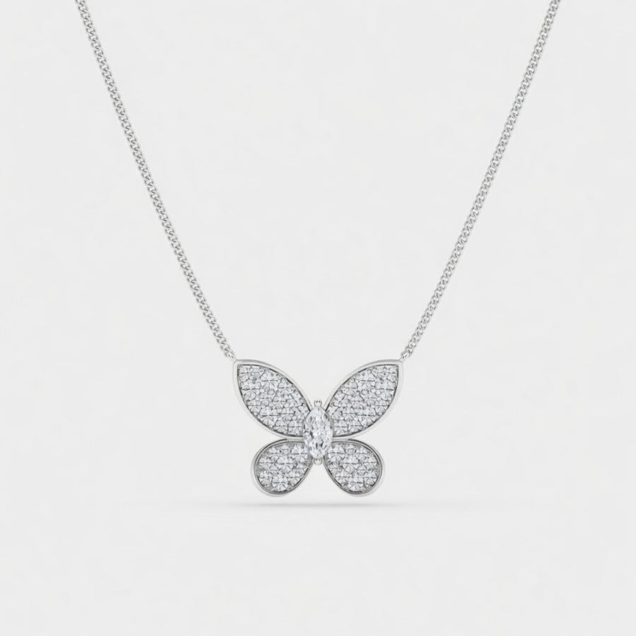 1.00 CTW Marquise Lab-Grown Diamond Petite Pavé Butterfly Pendant (D–F / VS1–VS2, IGI Certified)