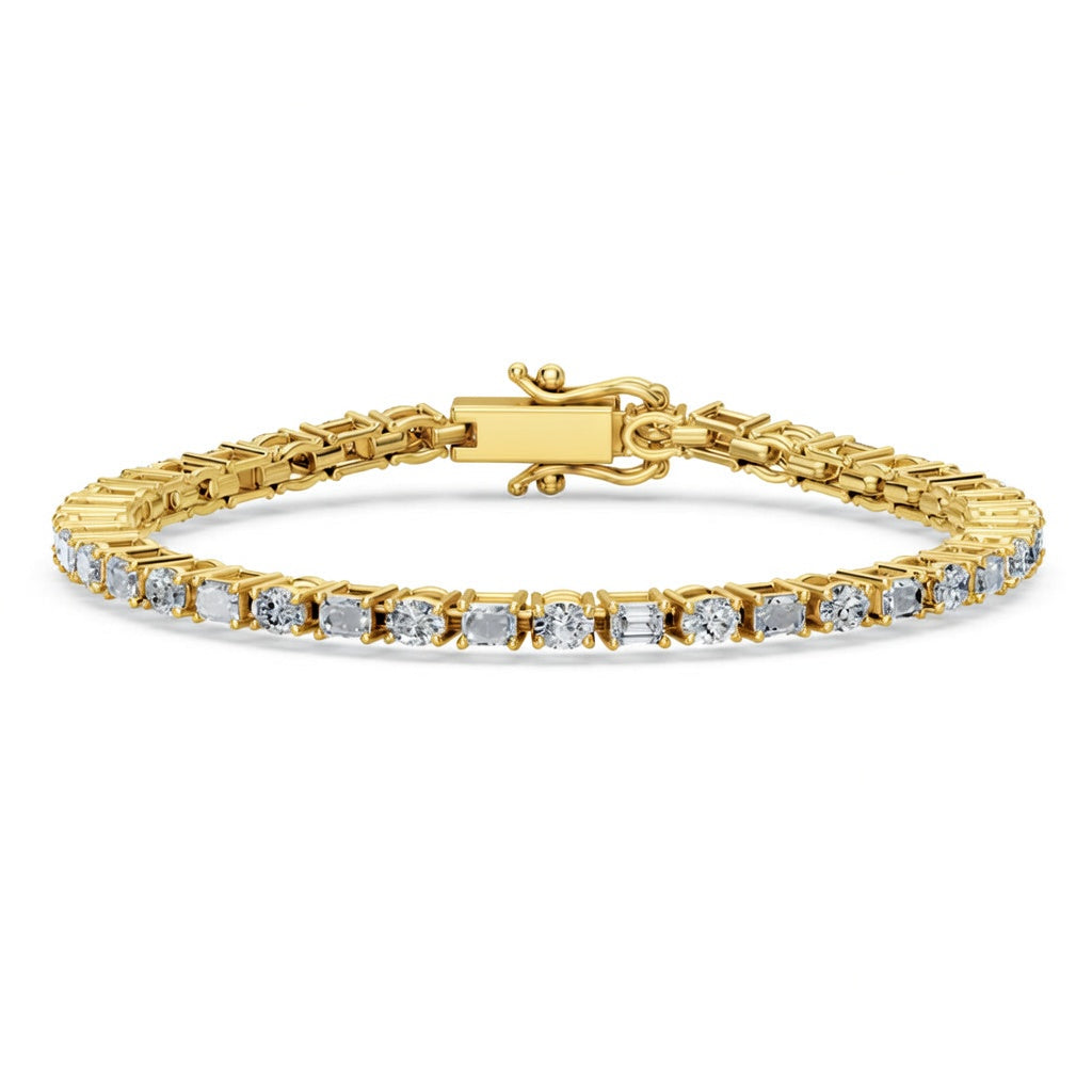 6.36 Carat Oval Emerald Cut Diamond Tennis Bracelet VS1 D F White Gold 14k