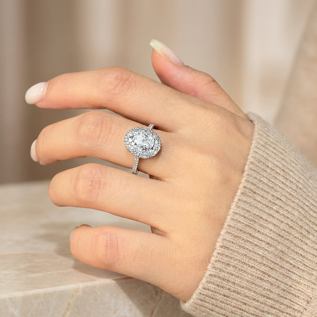 3.00 CT Pear Cut Lab-Grown Diamond Double Halo Engagement Ring in 14K White Gold – Pavé Halo Anniversary Design