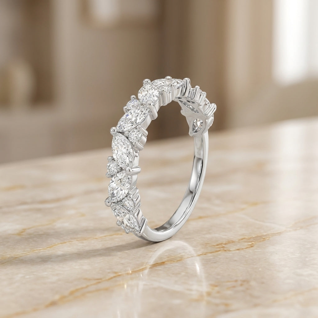 1.41 CT Lab-Grown Diamond Half Eternity Band in 14K White Gold (D–F / VS1–VS2)
