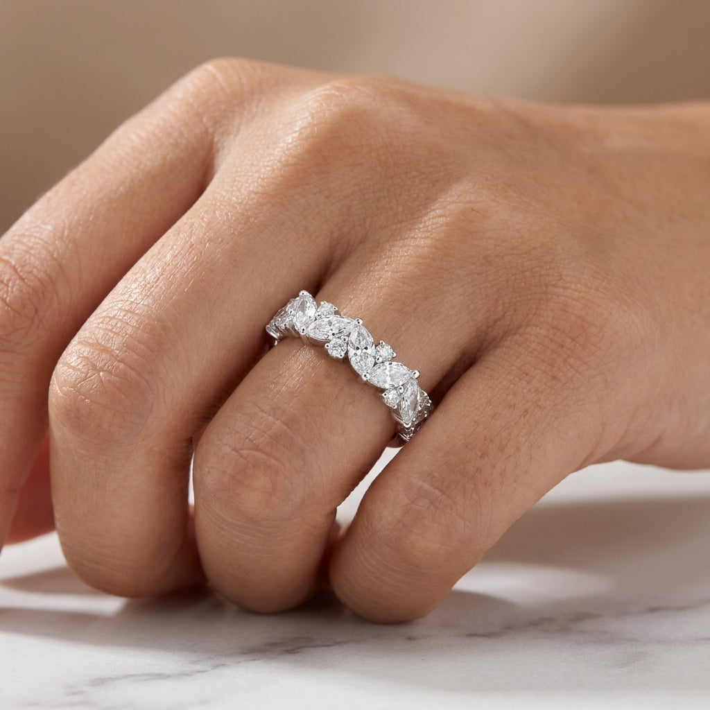 1.41 CT Lab-Grown Diamond Half Eternity Band in 14K White Gold (D–F / VS1–VS2)