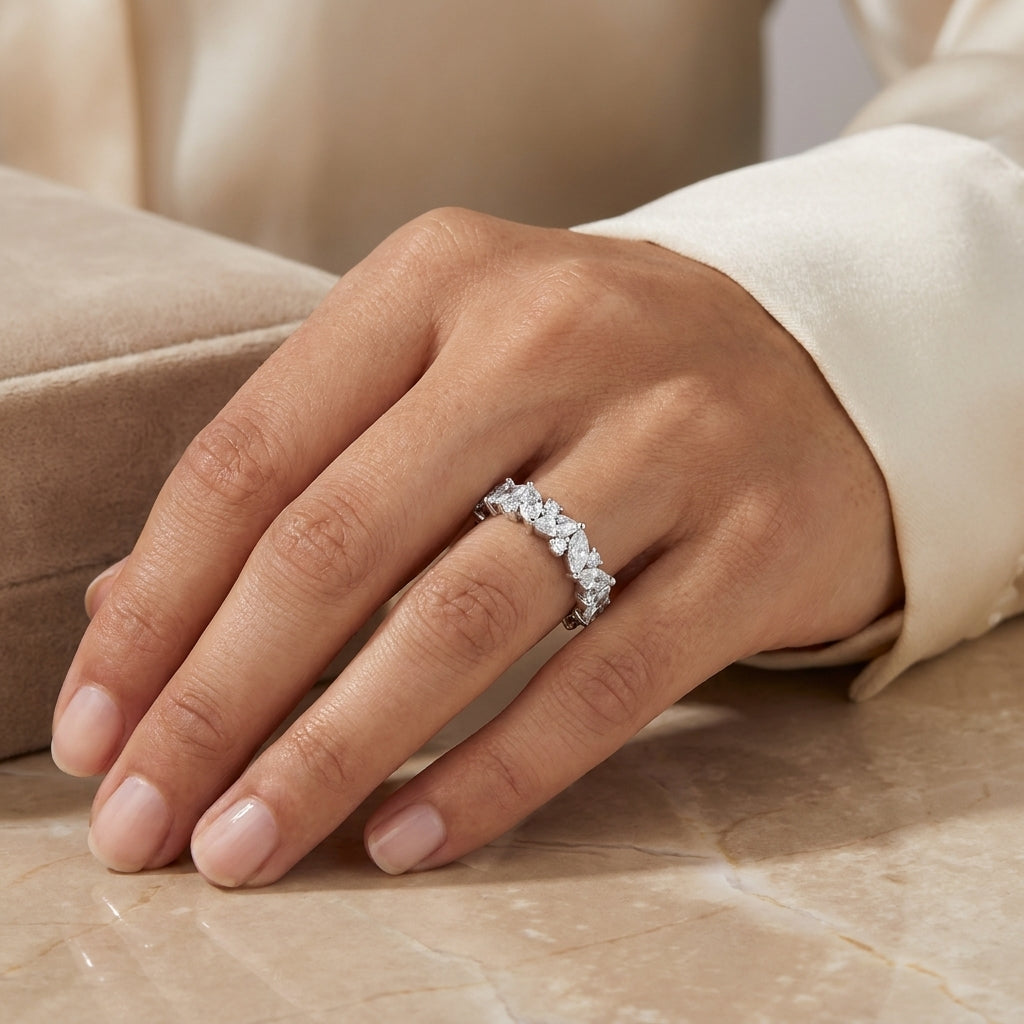 1.41 CT Lab-Grown Diamond Half Eternity Band in 14K White Gold (D–F / VS1–VS2)
