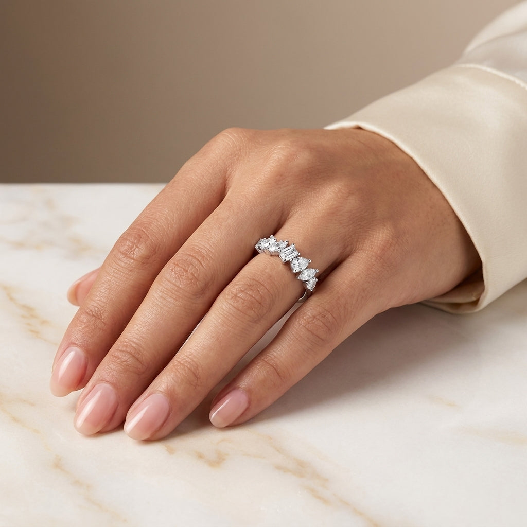 1.10 CT Lab-Grown Diamond Stackable Fashion Ring in 14K White Gold (D–F / VS1–VS2)